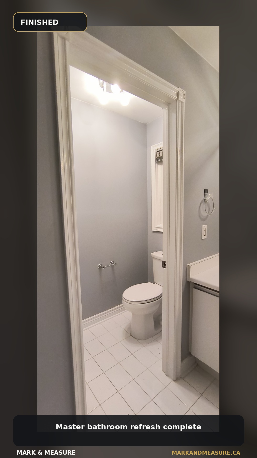 Finished Toronto master bathroom after wall preparation and interior painting by MARK & MEASURE